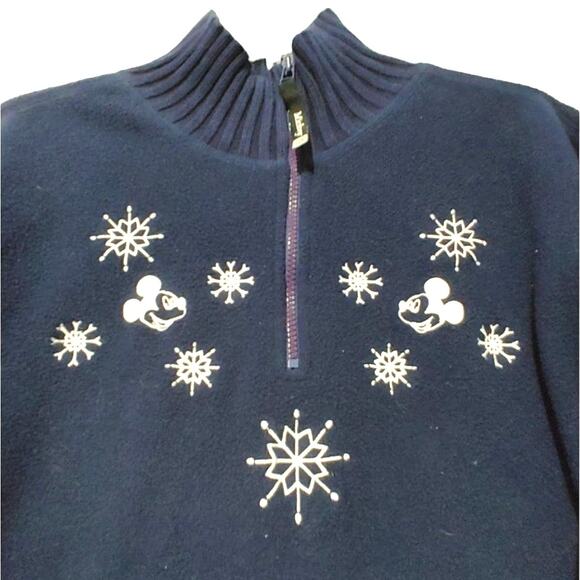 Disney Mickey Mouse Christmas Snowflake Quarter Zip Fleece Sweater Blue Womens S - Picture 3 of 7